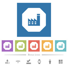 Octagon shaped power plant sanction sign solid flat white icons in square backgrounds