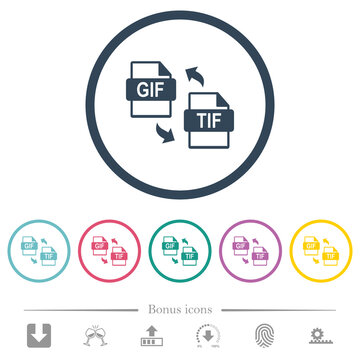 gif tif file conversion flat color icons in round outlines