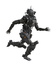 Fantasy science fiction droid robot running. 3D rendering isolated.