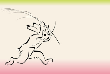 鳥獣戯画のうさぎの年賀状2023（文字なし）