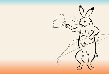 鳥獣戯画のうさぎの年賀状2023（文字なし）