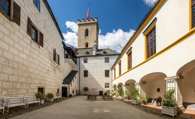 Rozmberk castle courtyard - Rosenberg castle - in South Bohemia, Rozmberk nad Vltavou, Czech Republic