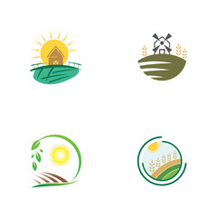 farm business, farmland, crop field, and warehouse business template illustration design logo vektor