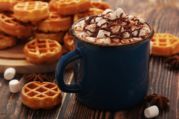 A mug with hot chocolate with marshmallow	