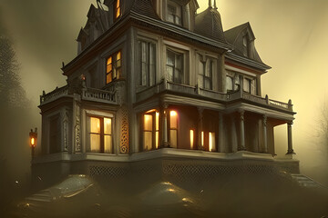 Fototapeta na wymiar Horror house in a stormy weather. Digital illustration. CG Artwork Background