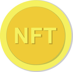 NFT coin token, vector. Cryptocurrency, yellow NFT coin.