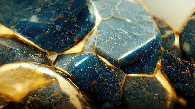 Beautiful Close Up Of A Blue-green, Turquoise, Gold Texture Stones, Shiny, Marble, Gem Stones