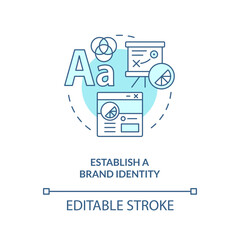 Establish brand identity turquoise concept icon. Website quality importance abstract idea thin line illustration. Isolated outline drawing. Editable stroke. Arial, Myriad Pro-Bold fonts used
