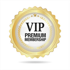 Vip premium membership golden badge on white background 