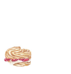 French dessert watercolor and pencil illustration. Baking design element Hand painted food png clipart. Bakery, cafe, restaurant menu element. Recipe book, cooking book graphics. 