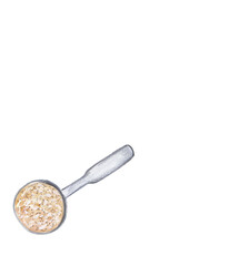 Spoon with ingredients watercolor and pencil illustration. Baking design element Hand painted food png clipart. Bakery, cafe, restaurant menu element. Recipe book, cooking book graphics. 