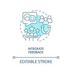 Integrate feedback turquoise concept icon. Customer experience. Way to sustain brand abstract idea thin line illustration. Isolated outline drawing. Editable stroke. Arial, Myriad Pro-Bold fonts used