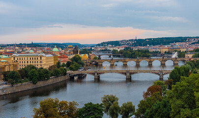 Fototapeta na wymiar The Vltava River night view in Prague City