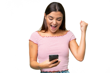 Young beautiful brunette woman over isolated background