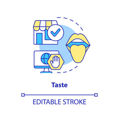 Taste concept icon. Sensory marketing sense abstract idea thin line illustration. Food and drink preferences. Isolated outline drawing. Editable stroke. Arial, Myriad Pro-Bold fonts used