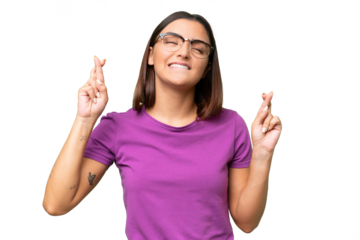 Young beautiful brunette woman over isolated background