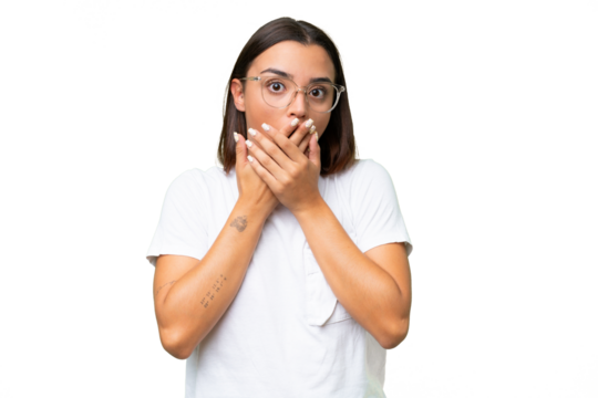 Young beautiful brunette woman over isolated background