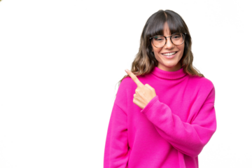 Young caucasian woman over isolated background surprised and pointing side