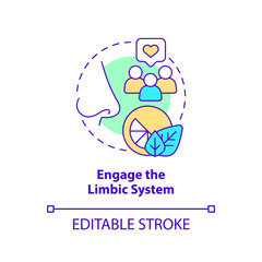 Engage limbic system concept icon. Sensory marketing strategy abstract idea thin line illustration. Direct stimulation. Isolated outline drawing. Editable stroke. Arial, Myriad Pro-Bold fonts used
