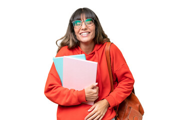 Young student caucasian woman over isolated background smiling a lot