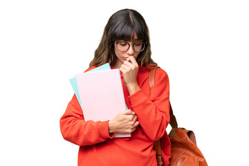 Young student caucasian woman over isolated background having doubts