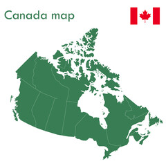 Map The green Canada map divides each city and territory separately.
