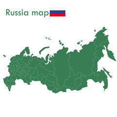 Fototapeta premium Map - A green map of Russia divides each city and territory separately.