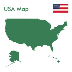 Map-Green USA map with national flag.