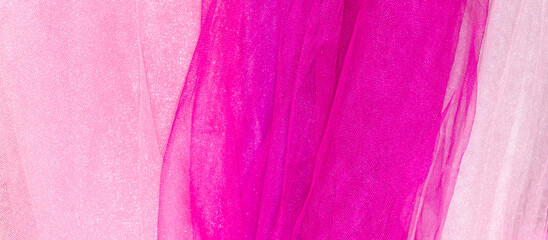 Pink fabric banner panorama background. Texture chiffon fabric in shades of pink colors. Abstract...