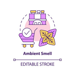 Ambient smell concept icon. Olfactory branding type abstract idea thin line illustration. Cover up bad odor in store. Isolated outline drawing. Editable stroke. Arial, Myriad Pro-Bold fonts used