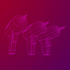 Drill electric device wireframe low poly mesh