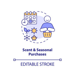 Scent and seasonal purchases concept icon. Aroma marketing in commerce abstract idea thin line illustration. Fragrances. Isolated outline drawing. Editable stroke. Arial, Myriad Pro-Bold fonts used
