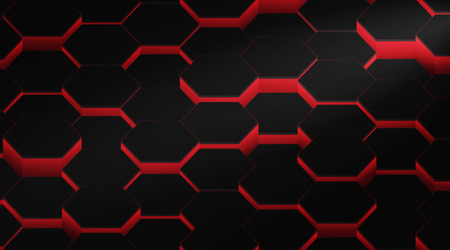 Vector background abstract futuristic dark metallic hexagon with glowing red light