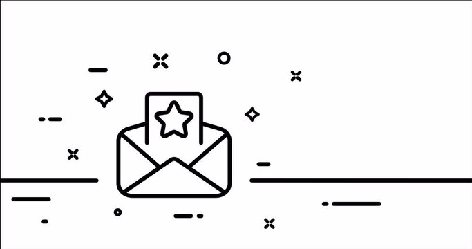 Favourite mail. Star, letter, envelope, chosen, addressee, correspondence, letters, send message. Communication concept. One line drawing animation. Motion design. Animated technology logo. Video 4K