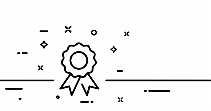 Reward. Award, diploma, checkmark, tick, approved, good job, achievement, goal, achieve, prize. Business concept. One line drawing animation. Motion design. Animated technology logo. Video 4K