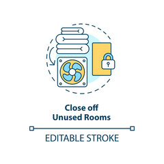 Close off unused rooms concept icon. Save heat at winter. Reduce energy consuming abstract idea thin line illustration. Isolated outline drawing. Editable stroke. Arial, Myriad Pro-Bold fonts used