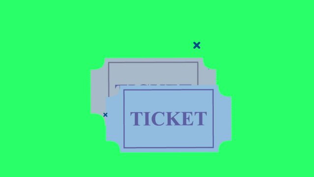 Animation movie ticket object Isolate with green background.
