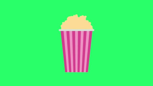 Animation popcorn object Isolate with green background.
