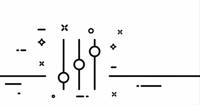 Sliders. Arrows, tiles, app, shape, list, sorting, charts, Button menu, circles, , checkmark, cross. Applications concept. One line drawing animation. Motion design. Animated technology logo. Video 4K