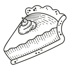Cheesecake outline doodle vector illustration. Piece of pie with cream vintage sketch.