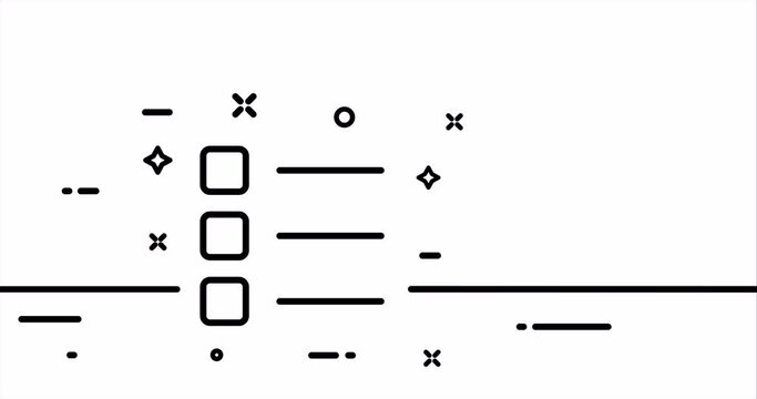 Applications menu. Squares, circles, tile, captures, pictograms, control panel, view, setting, context, dropdown. One line drawing animation. Motion design. Animated technology logo. Video 4K