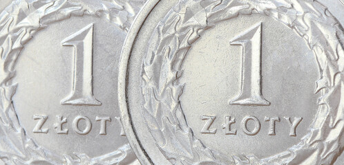 Polish zloty coins. Coin 1 zloty. Currency Poland.