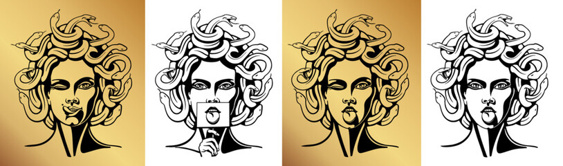 Medusa gorgon logo. Head of a woman with snakes. Protective amulet. Logo for different directions. Vector image. © Alwih