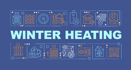 Winter heating concepts dark blue banner. Warming home advices. Infographics with editable icons on color background. Isolated typography. Vector illustration with text. Arial-Black font used