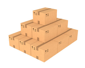 Stacks of cardboard boxes on transparent background. Retail, logistics, delivery, storage concept. Place for your text, logo. PNG clipart