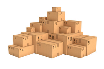 Stacks of cardboard boxes isolated on transparent background. Retail, logistics, delivery, storage concept. Place for your text, logo. PNG clipart