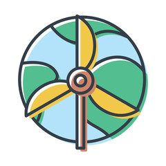 Platen earth and wind power generator, vector isolated icon. Alternative energy source and environmental conservation.