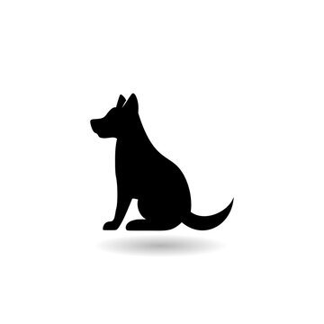 Dog silhouette icon logo with shadow