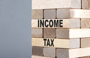 The text on the wooden blocks INCOME TAX
