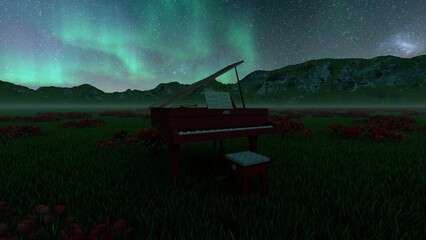 piano with nature background 3d render